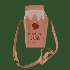 Cute Strawberry Milk Box CrossBody Purse / Bag 9" x 5" x 3"